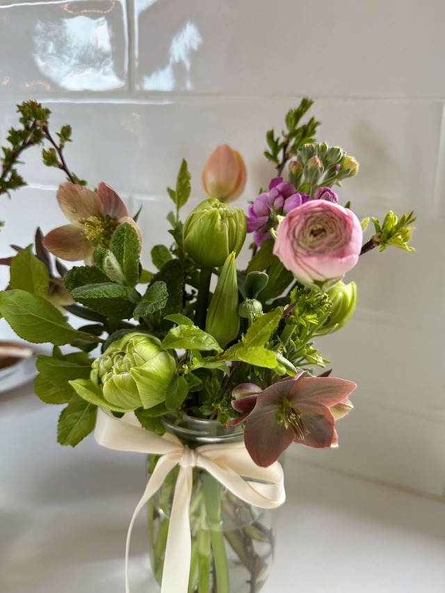 Easter Flowers in Jam Jar