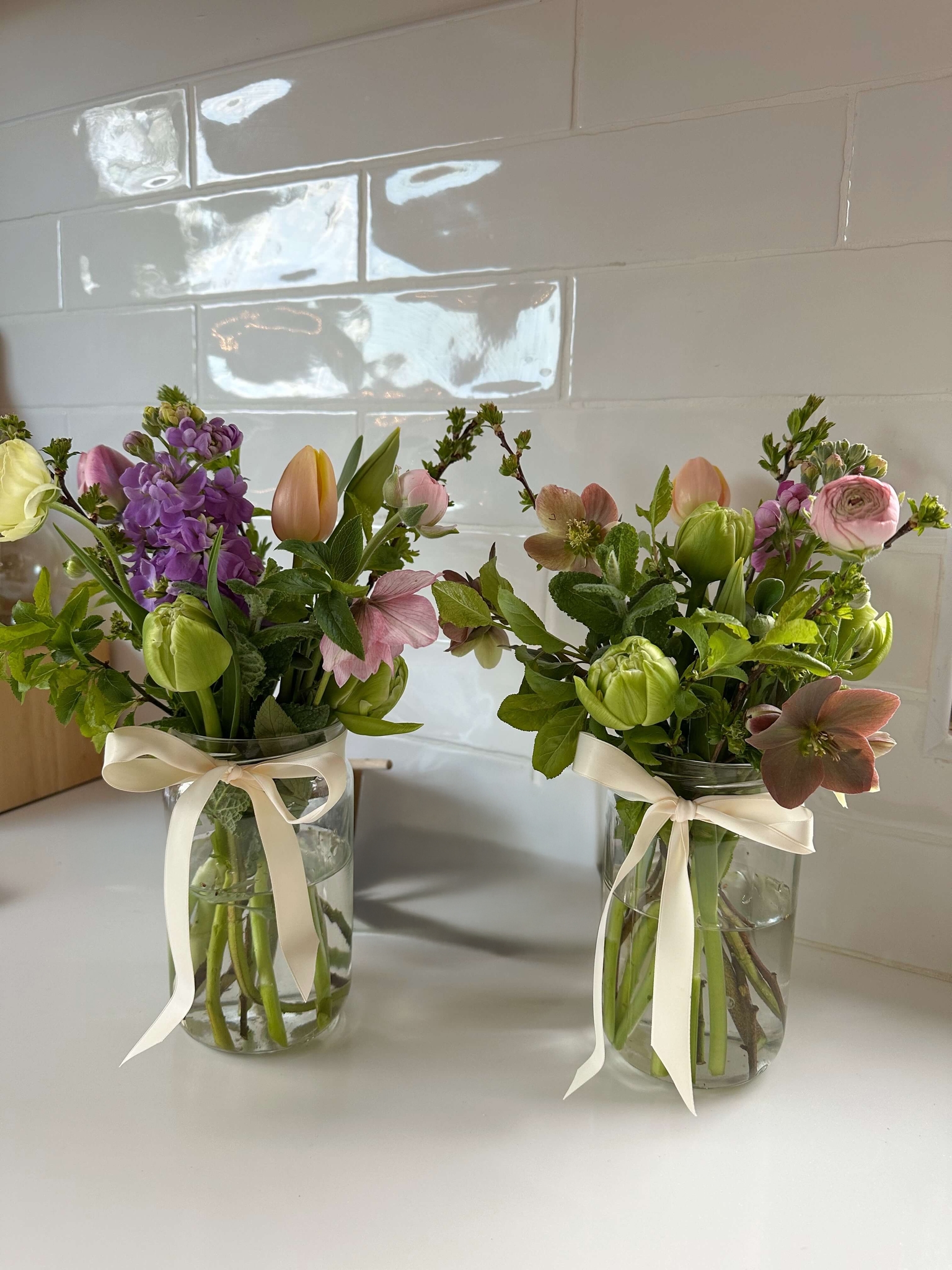 Easter Flowers in Jam Jar