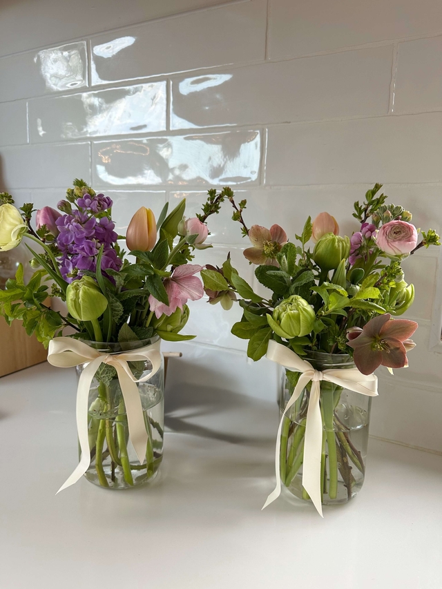 Easter Flowers in Jam Jar