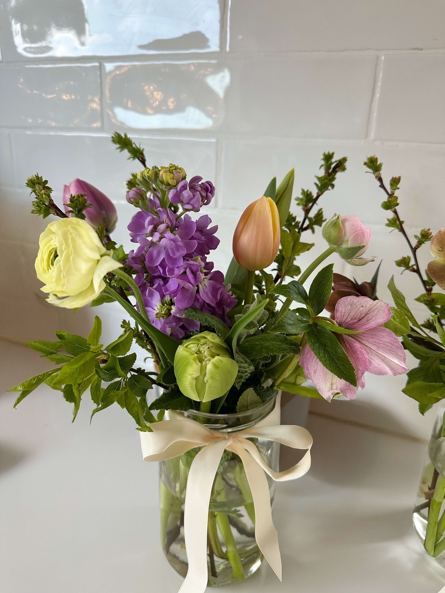 Easter Flowers in Jam Jar